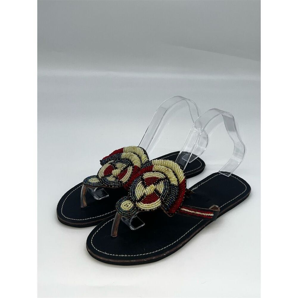4636.Handmade African Beaded, Leather Maasai Sandals Multicolor Size 9.5‎ appr.